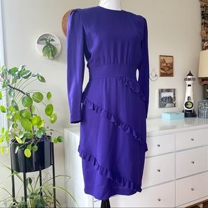 Vintage 80s Escada by Margaretha Ley Purple 100% Wool Midi Dress Size 42